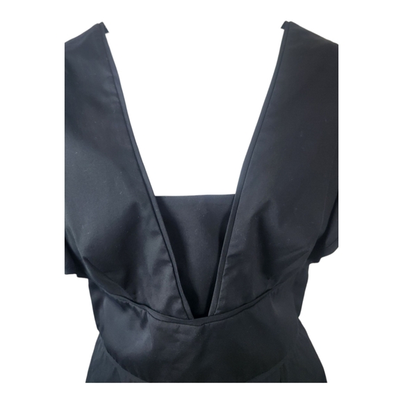 MILLY Deni Mini Dress 10 Black Poplin Flutter Sleeve Plunge Neckline Party - Picture 4 of 11